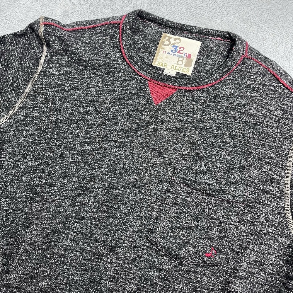 32 Bar Blues Sweater Mens L Gray Devil's In My Den French Terry Pullover Pocket